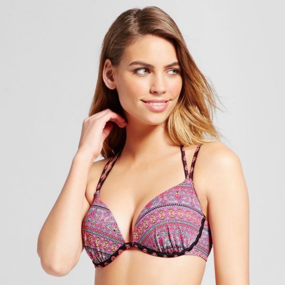 NWOT Shade & Shore ✨34D/M Push Up Bikini Top RN#64664 Womens Pink Paisley - Picture 2 of 5